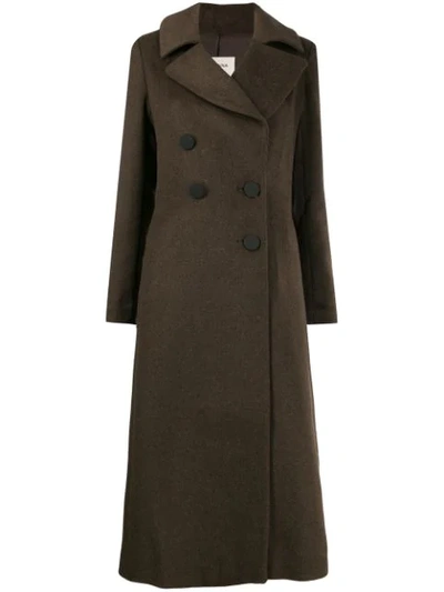 Shop Jovonna Long Double Breasted Coat In Brown