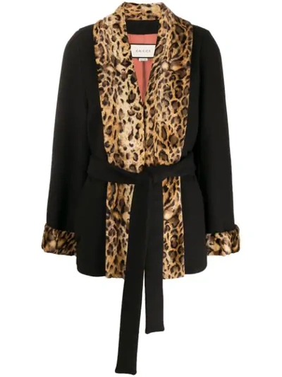 Shop Gucci Leopard Panels Coat In Black