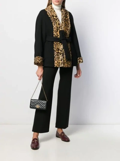 Shop Gucci Leopard Panels Coat In Black