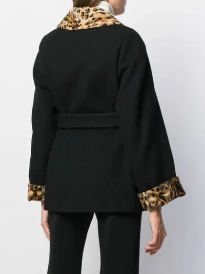 Shop Gucci Leopard Panels Coat In Black