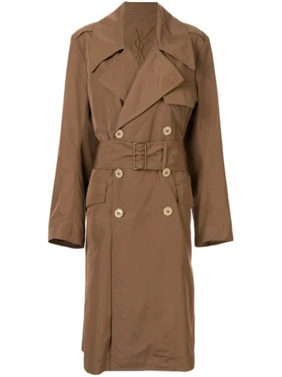 Pre-owned Saint Laurent Double-breasted Trench Coat In Brown