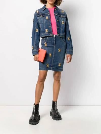 Shop Moschino Dollar-stud Denim Jacket In Blue