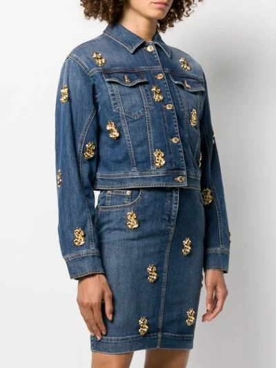 Shop Moschino Dollar-stud Denim Jacket In Blue