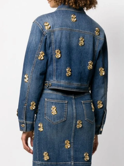 Shop Moschino Dollar-stud Denim Jacket In Blue