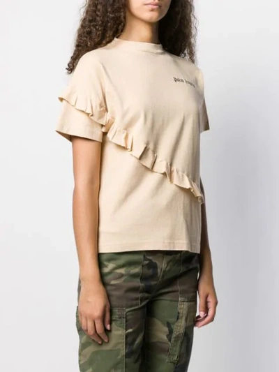 Shop Palm Angels Frilled Mock Neck T-shirt In Neutrals