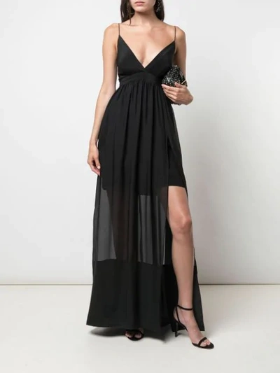 Shop Nicole Miller Long Chiffon Dress In Black