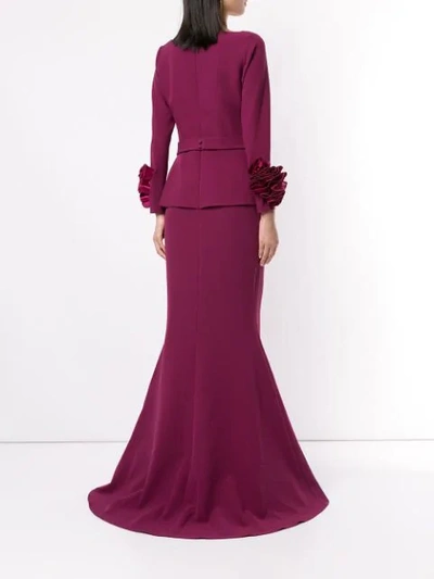 Shop Safiyaa London Long Sleeve Floral Cuff Gown In Purple