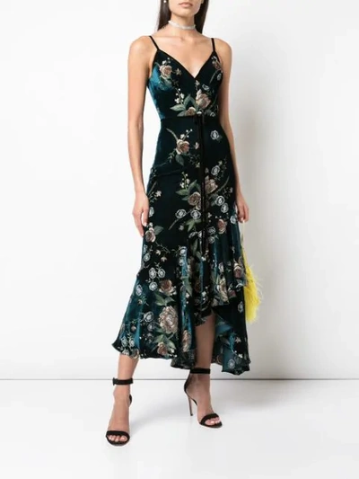 Shop Marchesa Notte Floral Embroidered Cocktail Dress In Blue