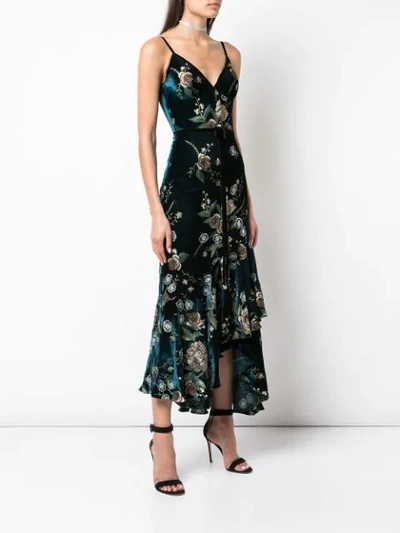 Shop Marchesa Notte Floral Embroidered Cocktail Dress In Blue