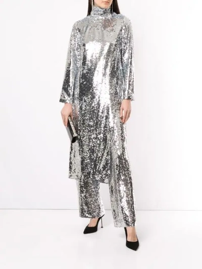 Shop Bouguessa Long Sequinned Tunic Top In Silver