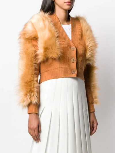 Shop Stella Mccartney Fur Free Fur-trim Cardigan In Brown