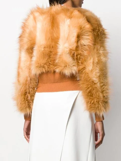 Shop Stella Mccartney Fur Free Fur-trim Cardigan In Brown