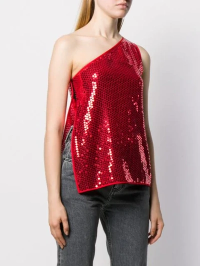 Pre-owned Dolce & Gabbana 1990s Sequin Embellished One-shoulder Blouse In Red