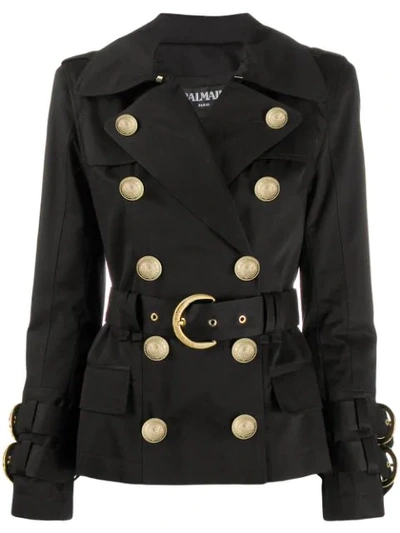Shop Balmain Double-breasted Belted Jacket In Black