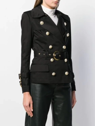 Shop Balmain Double-breasted Belted Jacket In Black