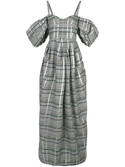 Shop Rosie Assoulin Off-shoulder Check Gown In Grey