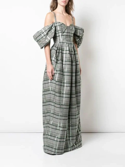 OFF-SHOULDER CHECK GOWN