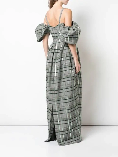 Shop Rosie Assoulin Off-shoulder Check Gown In Grey