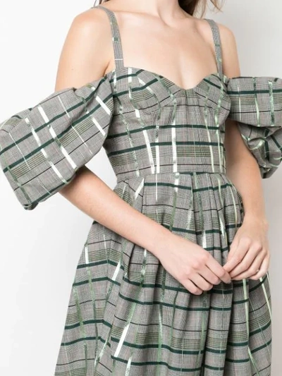 Shop Rosie Assoulin Off-shoulder Check Gown In Grey