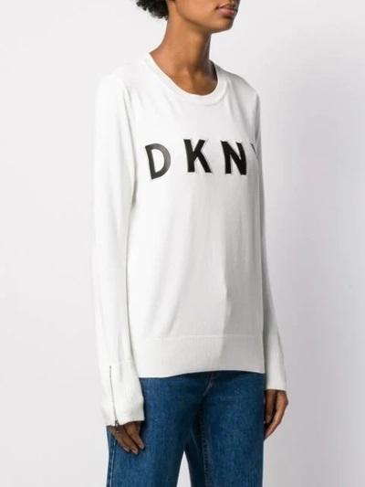 Shop Dkny Letter Logo Print Fine Knit Sweater In Ivory Black