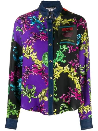 Shop Versace Jeans Couture Baroque-print Panelled Shirt In Purple