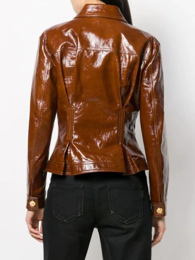 Shop Versace Safety Pin-embellished Leather Jacket In Brown