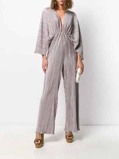 Shop Rotate Birger Christensen Pleated Long-sleeve Jumpsuit In Grey