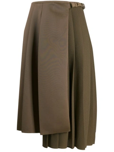 Shop Fendi Pleated Wrap Skirt In Brown