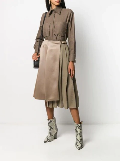 Shop Fendi Pleated Wrap Skirt In Brown