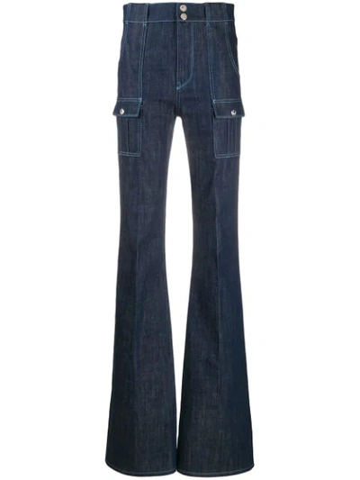 Shop Chloé Patch Pockets Flared Jeans In Blue