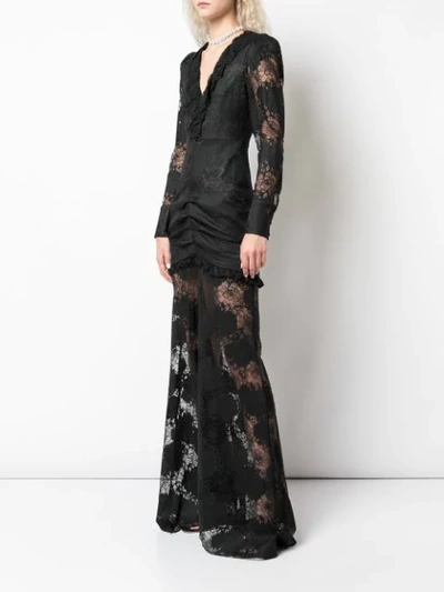 Alexis Lucasta Ruffle-trimmed Ruched Stretch-lace Maxi Dress In Black |  ModeSens