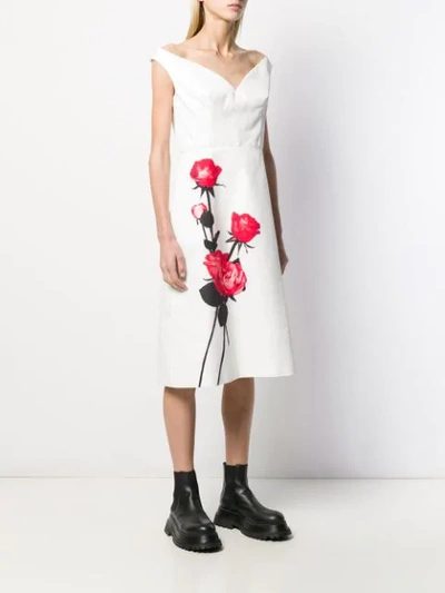 Shop Prada Rose Print Shift Dress In Bianco Lacca