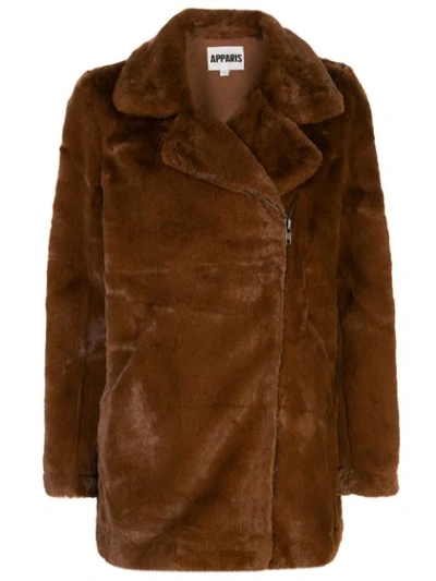 Shop Apparis Rose Faux Fur Jacket In Brown