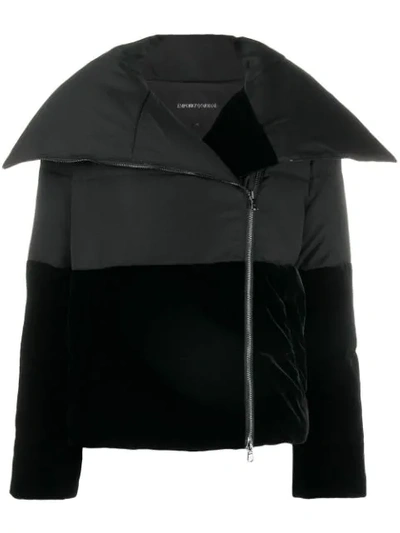 Shop Emporio Armani Velvety Padded Jacket In Black