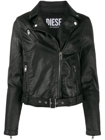 Shop Diesel Zipped Biker Jacket In Black
