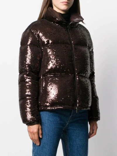 Shop Moncler Sequinned Puffer Jacket In Brown