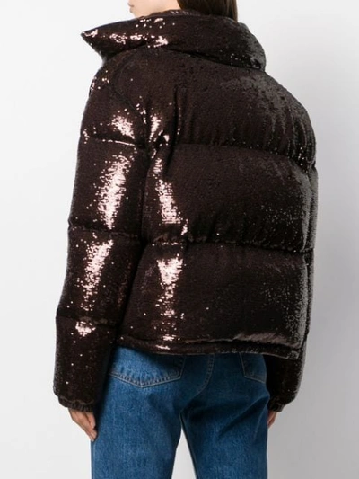 Shop Moncler Sequinned Puffer Jacket In Brown