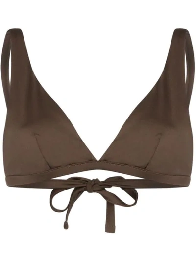 Shop Asceno Triangle V-neck Bikini Top In Brown