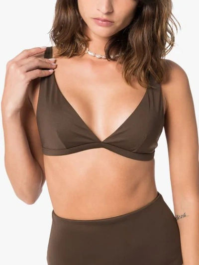 Shop Asceno Triangle V-neck Bikini Top In Brown