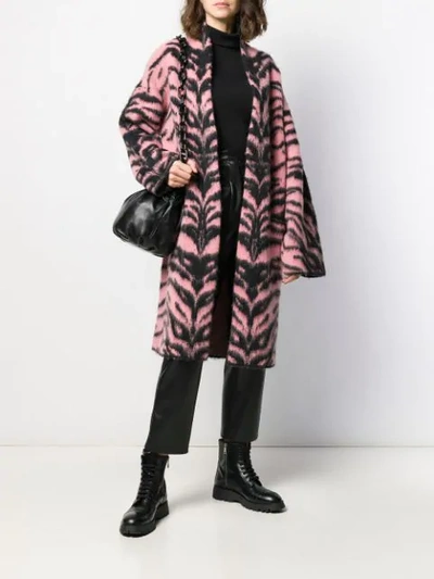 Shop Laneus Zebra Print Cardi-coat In Pink
