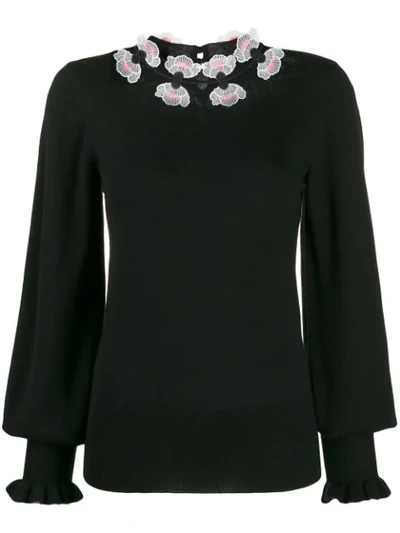 Shop Temperley London Floral Embroidered Fine Knit Sweater In Black