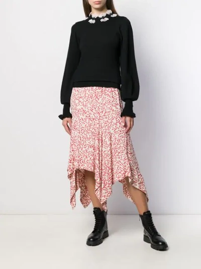 Shop Temperley London Floral Embroidered Fine Knit Sweater In Black