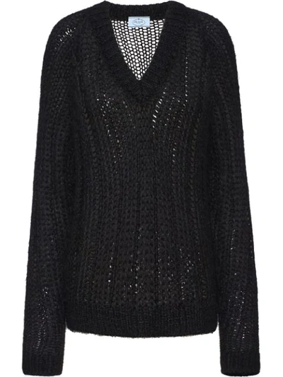Shop Prada V-neck Loose Knit Sweater - Black