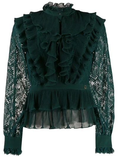 Shop Just Cavalli Ruffled Trimmed Blouse In Green