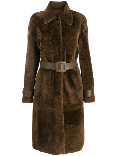 Shop Drome Belted Fur Coat In 5126 Bark