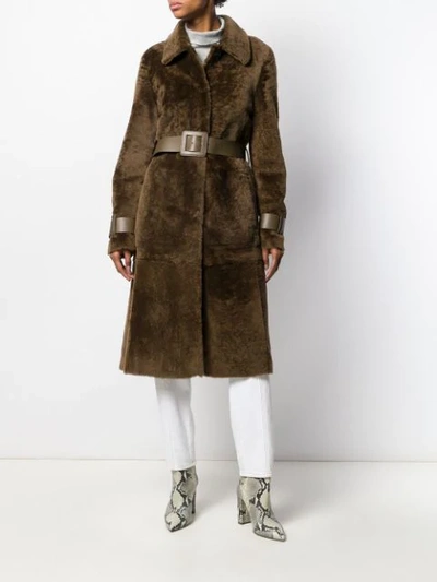 Shop Drome Belted Fur Coat In 5126 Bark