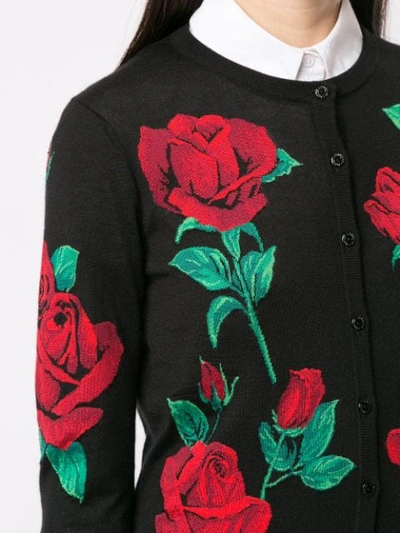 Shop Dolce & Gabbana Roses Intarsia Knitted Cardigan In Black