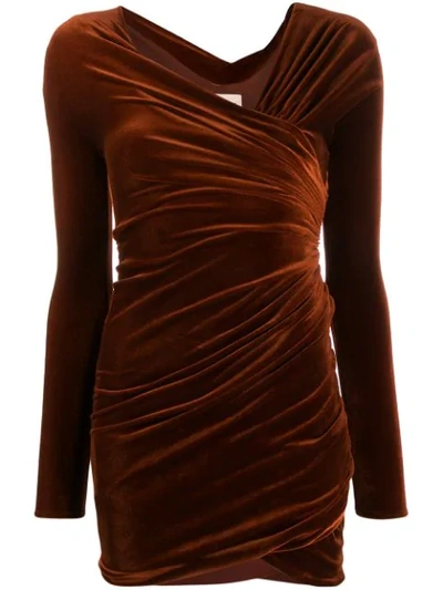 Shop Alexandre Vauthier Fitted Draped Dress In Brown