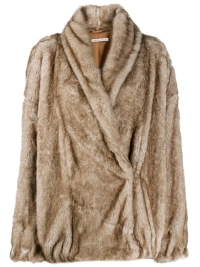 Shop Mes Demoiselles Faux Fur Wrap Coat In Brown