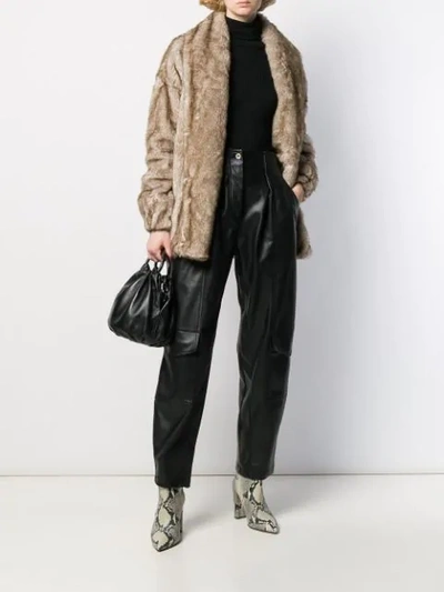Shop Mes Demoiselles Faux Fur Wrap Coat In Brown